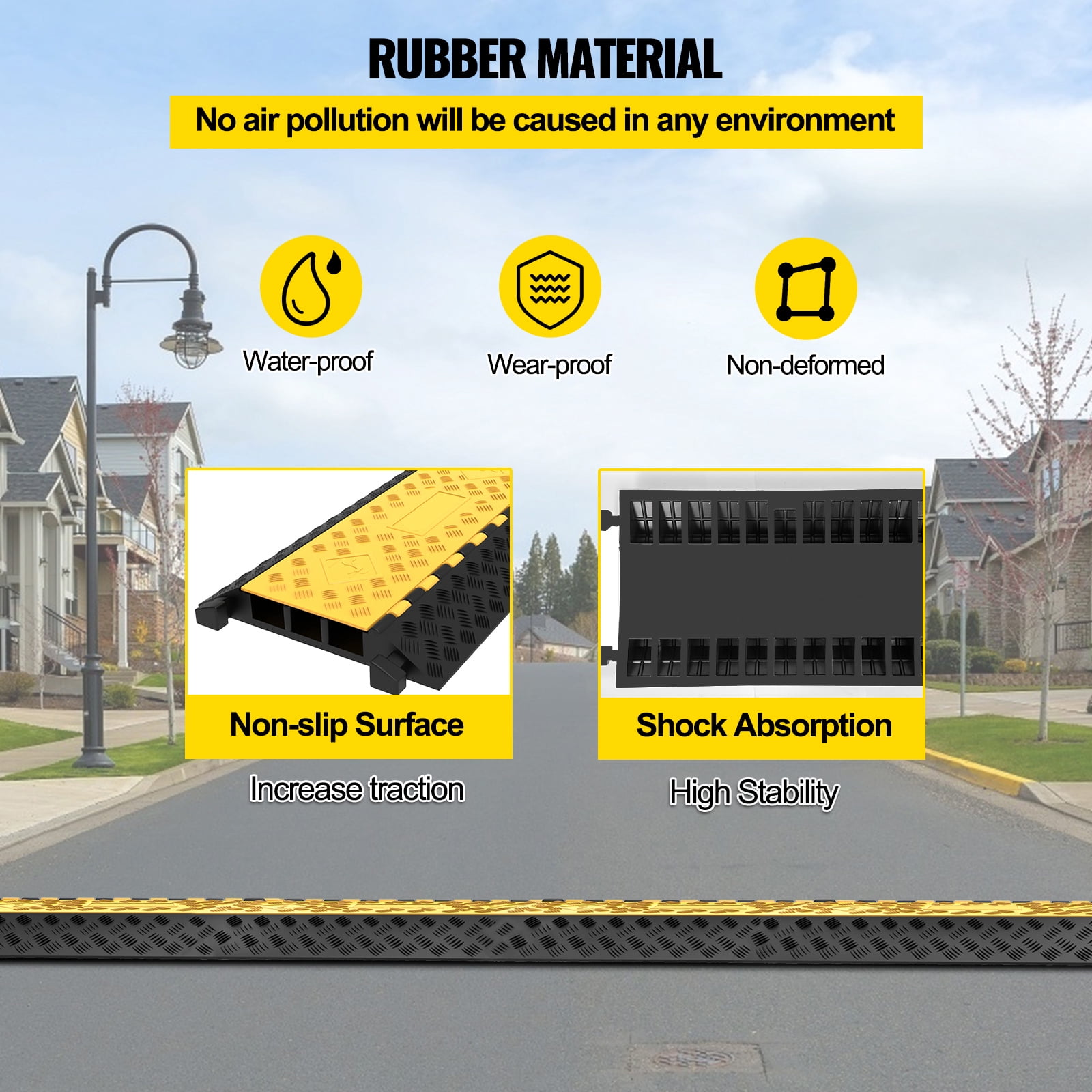 SKYSHALO 3-Channel Rubber Cable Protector Ramp 2 x 2.3 inch Channel Heavy Duty Cable Wire Cord Cover Ramp Speed Bump Driveway Hose Cable Ramp Protective Cover