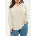 thumbnail image 6 of SHEWIN Plus Size Sweatshirt for Women V Neck Henley Tops Long Sleeve Shirts Business Blouses Lightweight Basic Tees Trendy Cute T Shirts Fall Clothes Brown 1X, 6 of 9