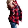 thumbnail image 4 of Qarigey Camisa de mujer de manga larga a cuadros de manga suelta a cuadros chica suelta con botones de poliéster Casual blusa femenina ropa Prendas para la parte del cuerpo Rojo SG, 4 of 6