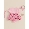 thumbnail image 4 of Suealasg Baby Girl Valentines Day Romper Dress Short Sleeve Heart Print Tulle Skirt Jumpsuit Bow Headband, 4 of 7