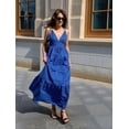 thumbnail image 4 of Women's V Neck Maxi Dresses Line Tiered Flowy Sleeveless Swing Travel Sundress Dress for Summer Casual Beach Blue S, 4 of 10