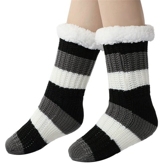 GILIGEGE Slipper Socks for Women with Gripper Non Slip Thick Fuzzy Socks Warm Cozy Christmas Gift Women'S Winter Slipper Socks Sherpa Fleece Lined Cute Print Non-Slip Grippered Cozy Soft Warm Socks