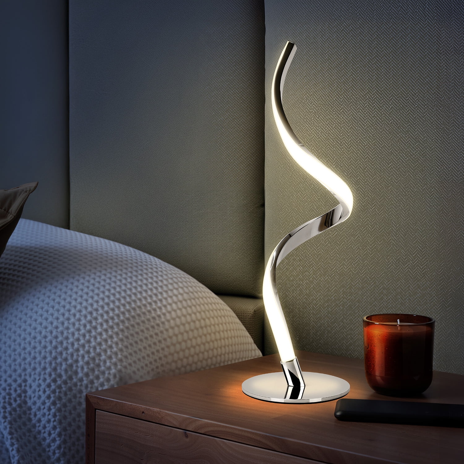 Modern Spiral Table Lamp -Touch Control Bedside Lamp, 3 Colors & Fully Stepless Dimmable Nightstand Lamps for Bedroom, Living Room & Office(3000K 4000K 5000K)