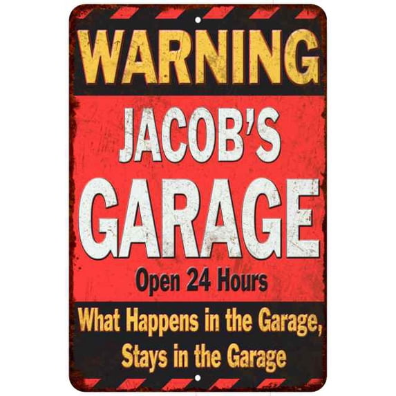 JACOB'S Garage Warning Man Cave Wall Decor 8x12 Metal Sign 108120030125
