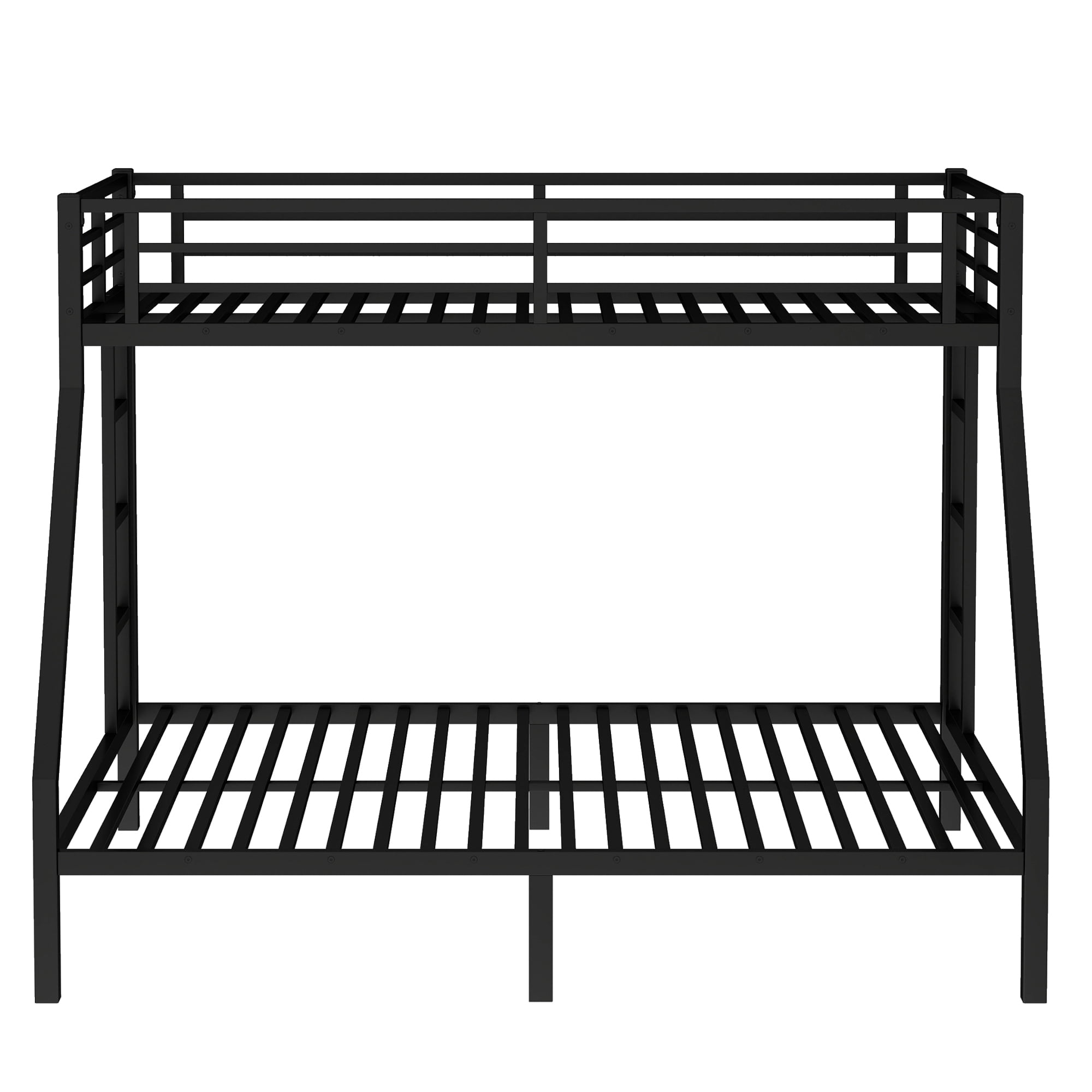 Metal Bunk Bed, Twin XL Over Queen Bunk Bed, Space-Saving Bed Frame with Noise Reduced Design and Safety Guardrails, No Box Spring Needed, 300LBS/600LBS Capacity, Black
