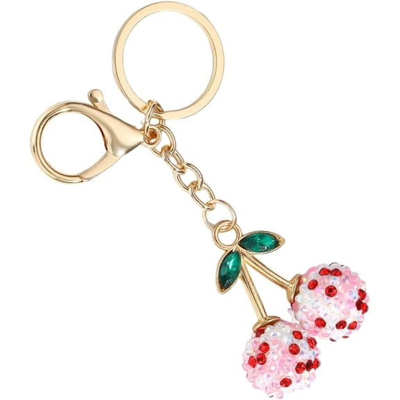 Cute Rhinestone Cherry Keychain Y2k Sparkling Crystal Fruit Keychain for Bag Purse Car Accessories