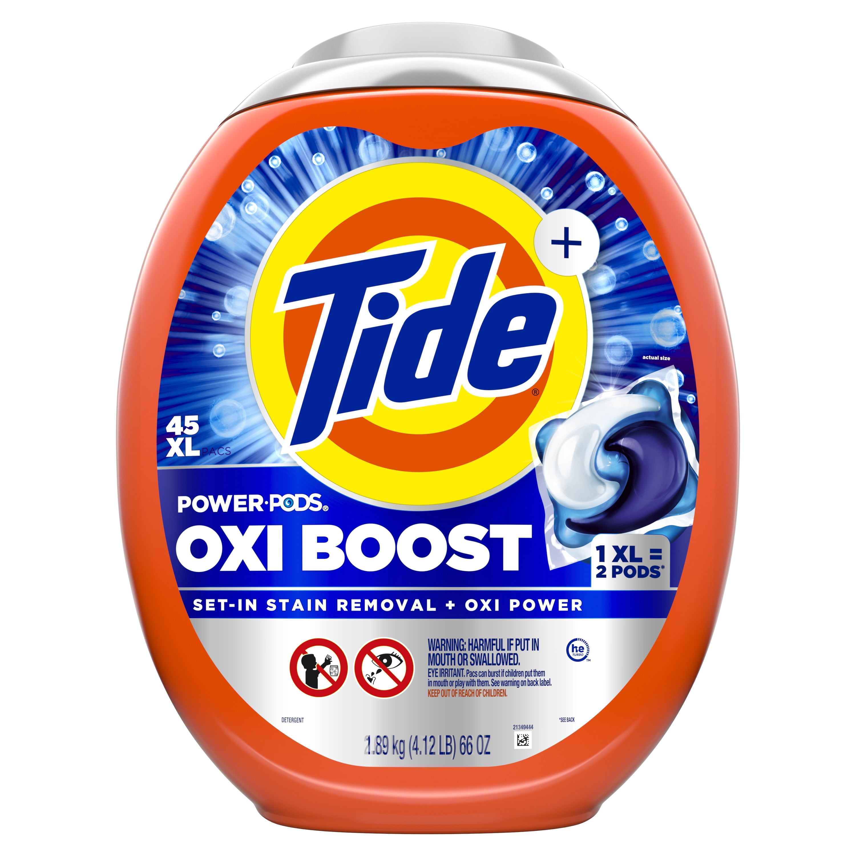 Tide PODS Laundry Detergent Pacs, Oxi Boost Power PODS with Stain Remover and Oxi Power, 45 Count