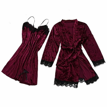 

DNDKILG Lace Dress Silky Bridesmaid Robe Sleepwear for Women Satin Bathrobe Robes Set Loungewear Short Kimono Bride Party Purple M