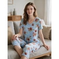 thumbnail image 3 of PatPat Lounge Sets for Women Pajama Sets 2 Piece Short Sleeve Top and Capri Pants Ladies Sleepwear PJ Sets Loungewear, Blue, S, 3 of 15