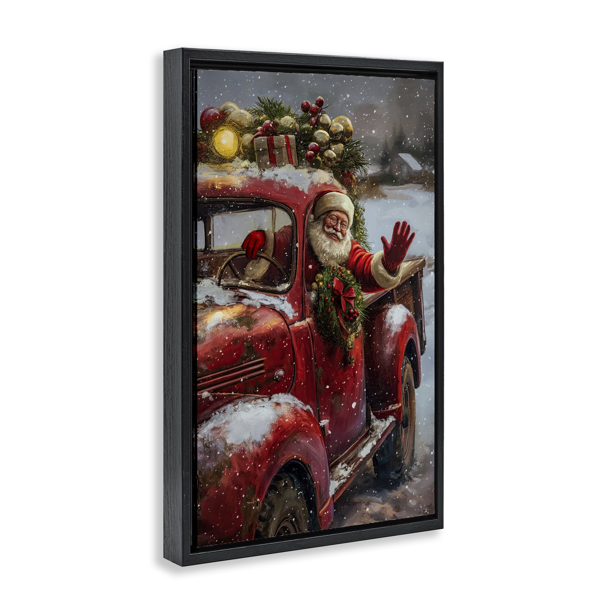 Stupell Industries Santa Waving Hello Holiday Painting Black Floater Framed Canvas Art Prints Wall Art, 17 x 25