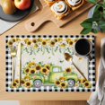 thumbnail image 2 of Sunflowers Placemats Set of 12, Spring Farmhouse Country Truck Leaf Black Plaid Placemats for Dining Table, Place Mats for Kitchen Tabletop, Waterproof Wipeable Dining Table Mats Set, 2 of 9