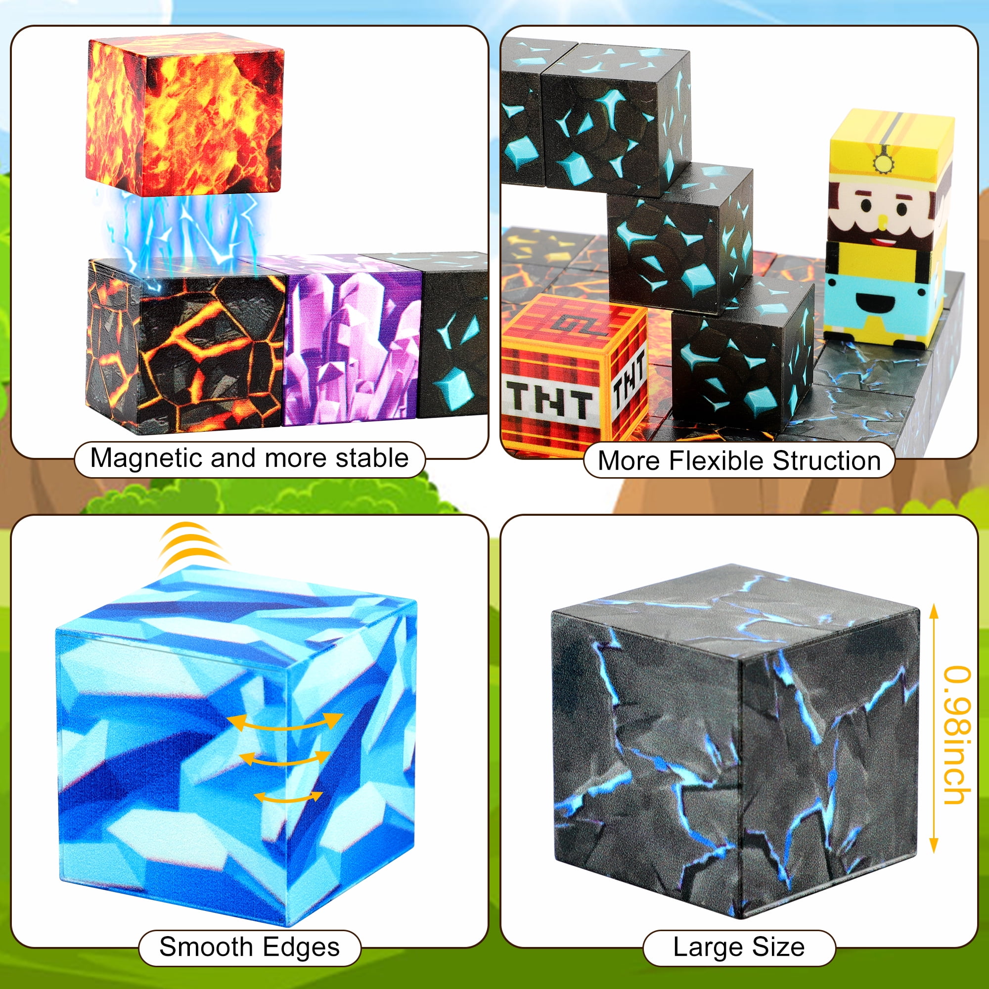 Magnetic Blocks-Build Mine Magnet World Pickaxe Edition Mine Pickaxe Caverns Kids Games Toddler Toys Magnetic Tiles for Boys & Girls Age 3-4 4-5 6-8, Sensory Outdoor Toys for Kids for 3+