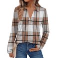 thumbnail image 2 of Women's Fashion Athleisure Long-Sleeve Plaid Print Stand-Collar Polo Shirt Top, Comfortable & Skin-Friendly & Breathable, Gifts for Women, 2 of 5
