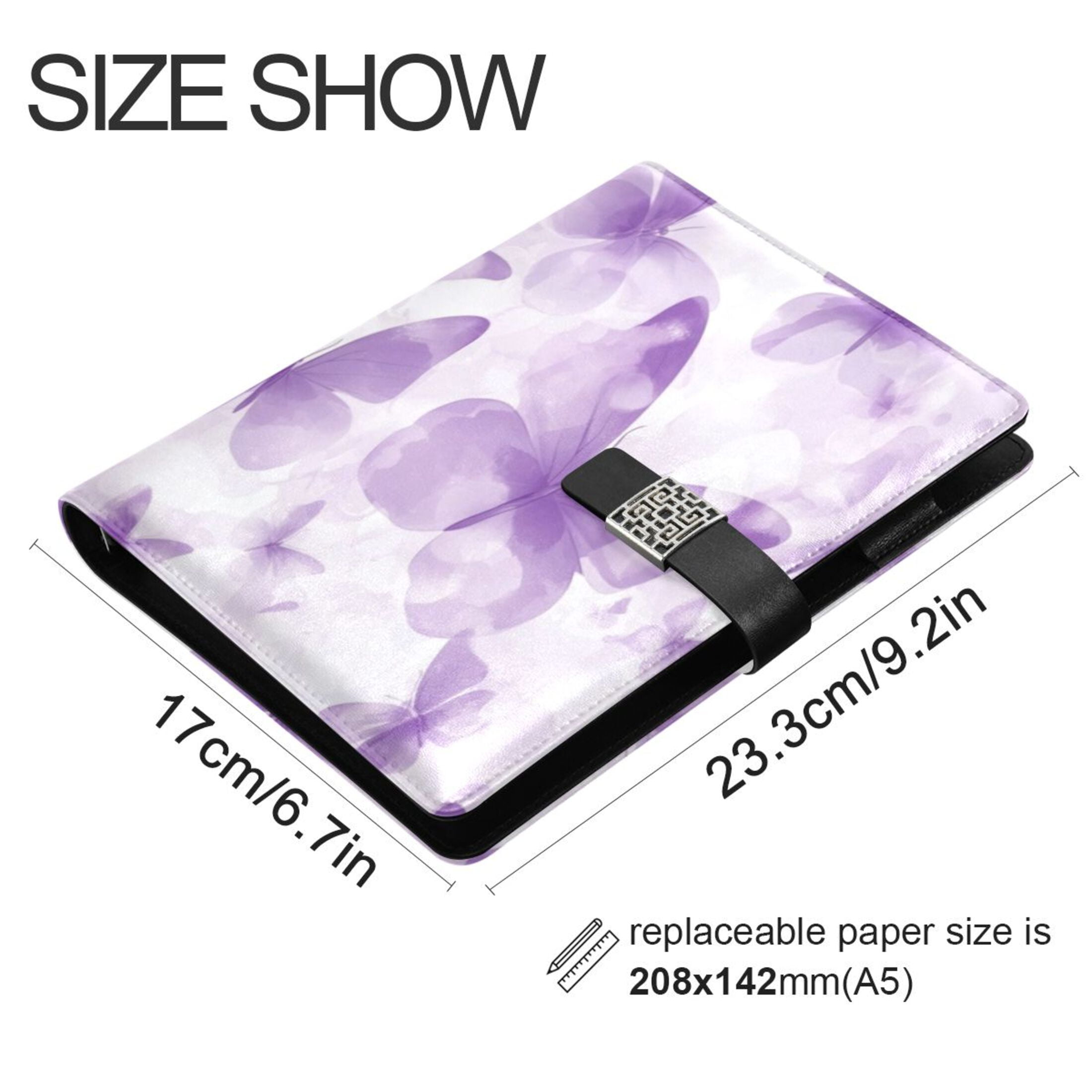 Leather Planner Leather Notebook Notebook Journal Binder Design Pen Pocket Design Convenient for Storage Pretty Big Purple Butterfly