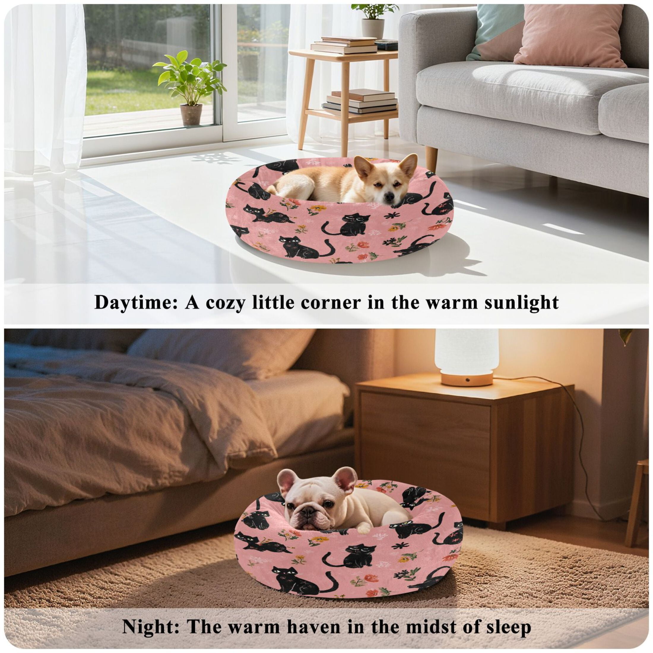 Iauyy Pet Couch Donut Cat Bed for Indoor Cats/Small Dogs Washable & Machine with Non-slip Bottom Calming Cat Furniture, Simple Sketch Of A Kitten (XS)
