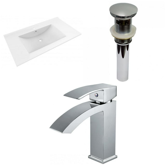 American Imaginations 35.5-in. W 1 Hole Ceramic Top Set In White Color - Overflow Drain Incl. AI-29522