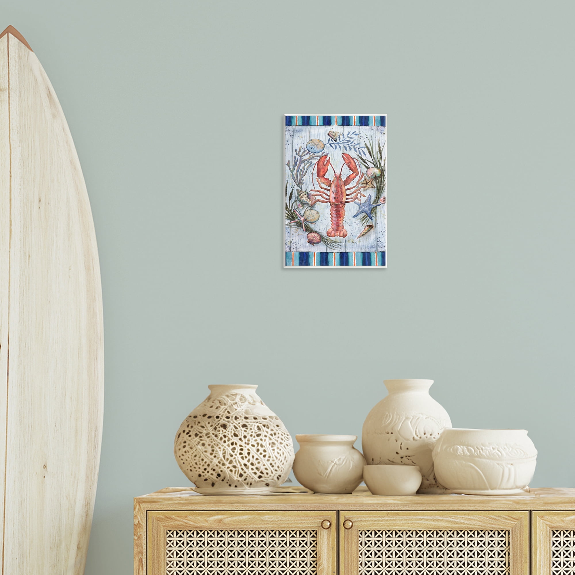 Stupell Industries Coastal Wreath & Lobster Nautical & Beach Painting Unframed Art Print Wall Art, 10 x 15