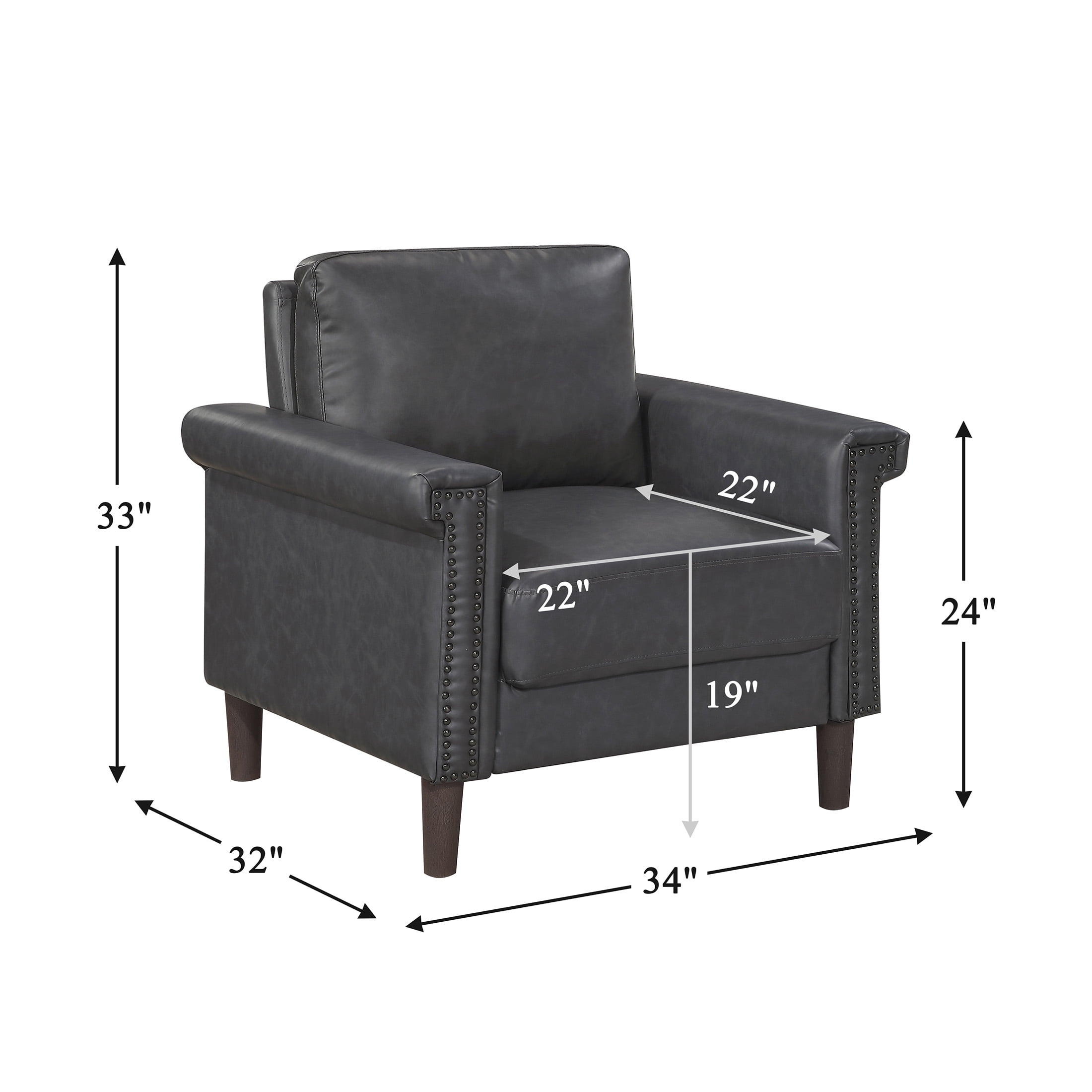 OakvillePark Hartwell Faux Leather Chair with Nailhead Trim, Dark Gray
