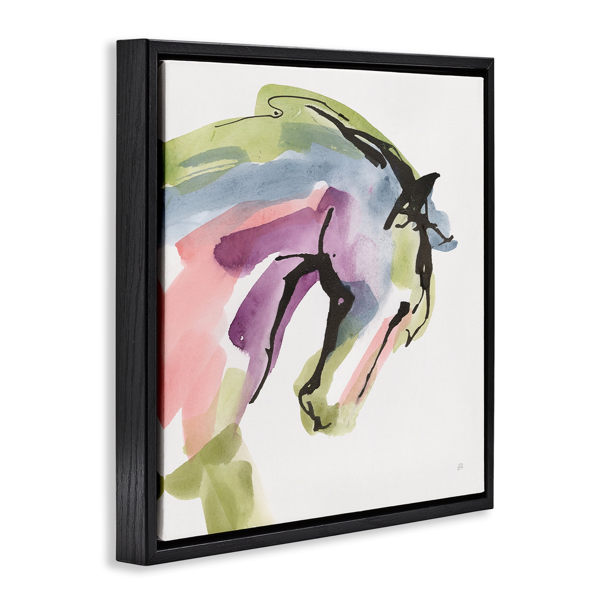Stupell Industries Brushstroke Horse in Motion Black Framed Floater Canvas Wall Art, design by Chris Paschke