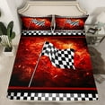 thumbnail image 7 of Manfei Modern Motorcycle Full Sheet Sets, Extreme Sports Sheet Set Full, Checkered Geometric Bed Sheets Set Full Size, Microfiber Bedroom Decoration, 4pcs, 7 of 7