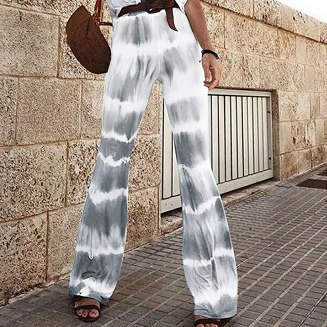 Babysbule Pantalon pour Femmes Pantalon de Camping à Rayures Évasées Imprimé Décontracté Mode pour Femmes