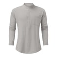 thumbnail image 6 of Huresd Mens Cotton Linen Henley Shirts Long Sleeve Summer Casual T-Shirt Regular Fit Lightweight Yoga Tops with Pocket Gray XL, 6 of 8