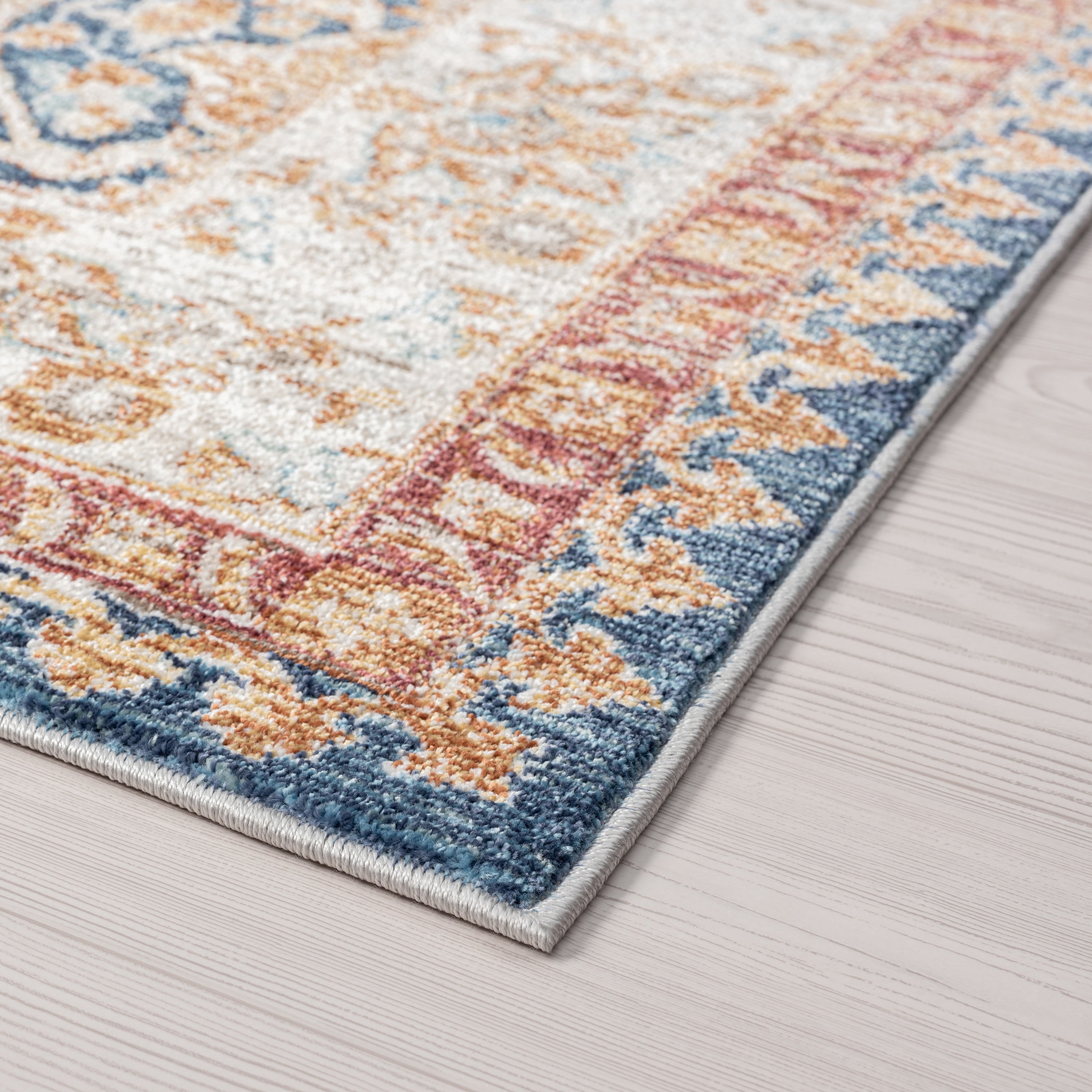 Traditional 8x10 Area Rug (7'11'' x 10'3'') Medallion Navy, Cream Living Room Easy to Clean