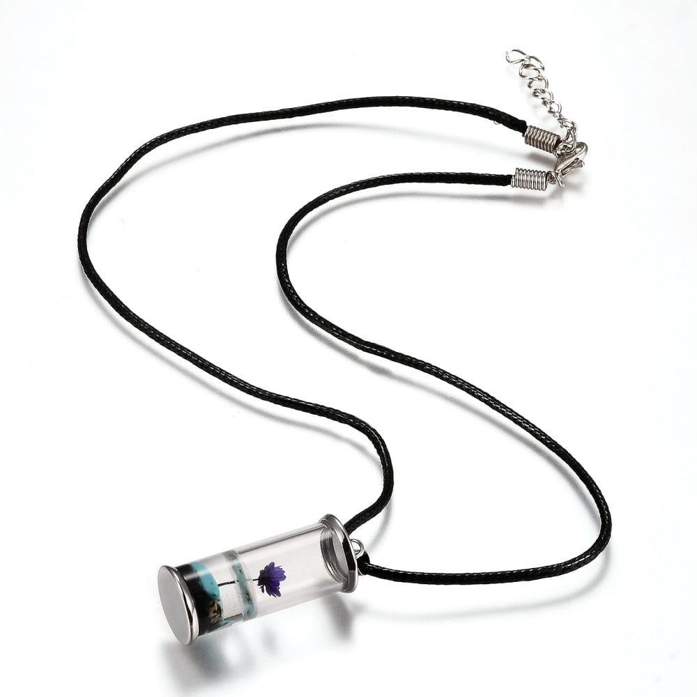 10 pc Glass Wishing Bottle Leather Cord Pendant Necklaces with Dried Flower & Natural Gemstone Chip Beads Inside Platinum Mixed Color 17-3/8 inch(44.05cm)