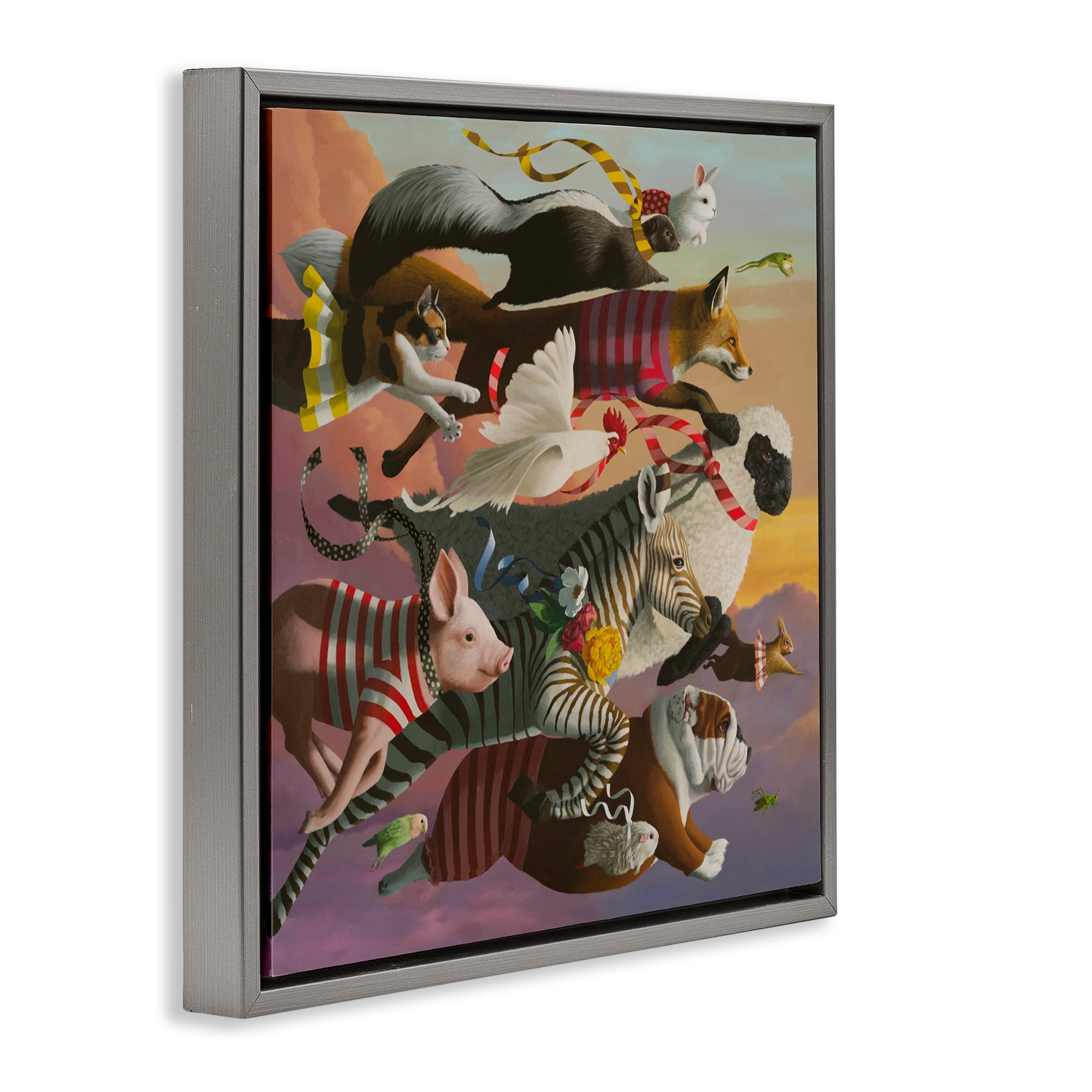 Thick As Thieves Animals Gray Framed Floater Canvas Wall Art, design by Heather Gauthier