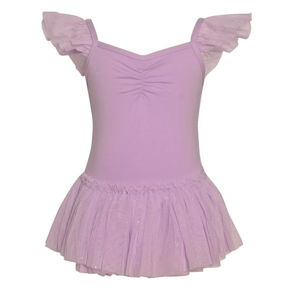 Danshuz Little Girls Lavender Ruffle Bow Dance Leotard Dress 2-4