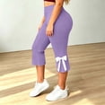 thumbnail image 2 of Costeam Womens Plus Size Solid High Stretch Yoga Capri Pants Elastic High Waist Bow Tie Split Hem Breathable Mid Calf Casual Workout Cropped Leggings, 2 of 8
