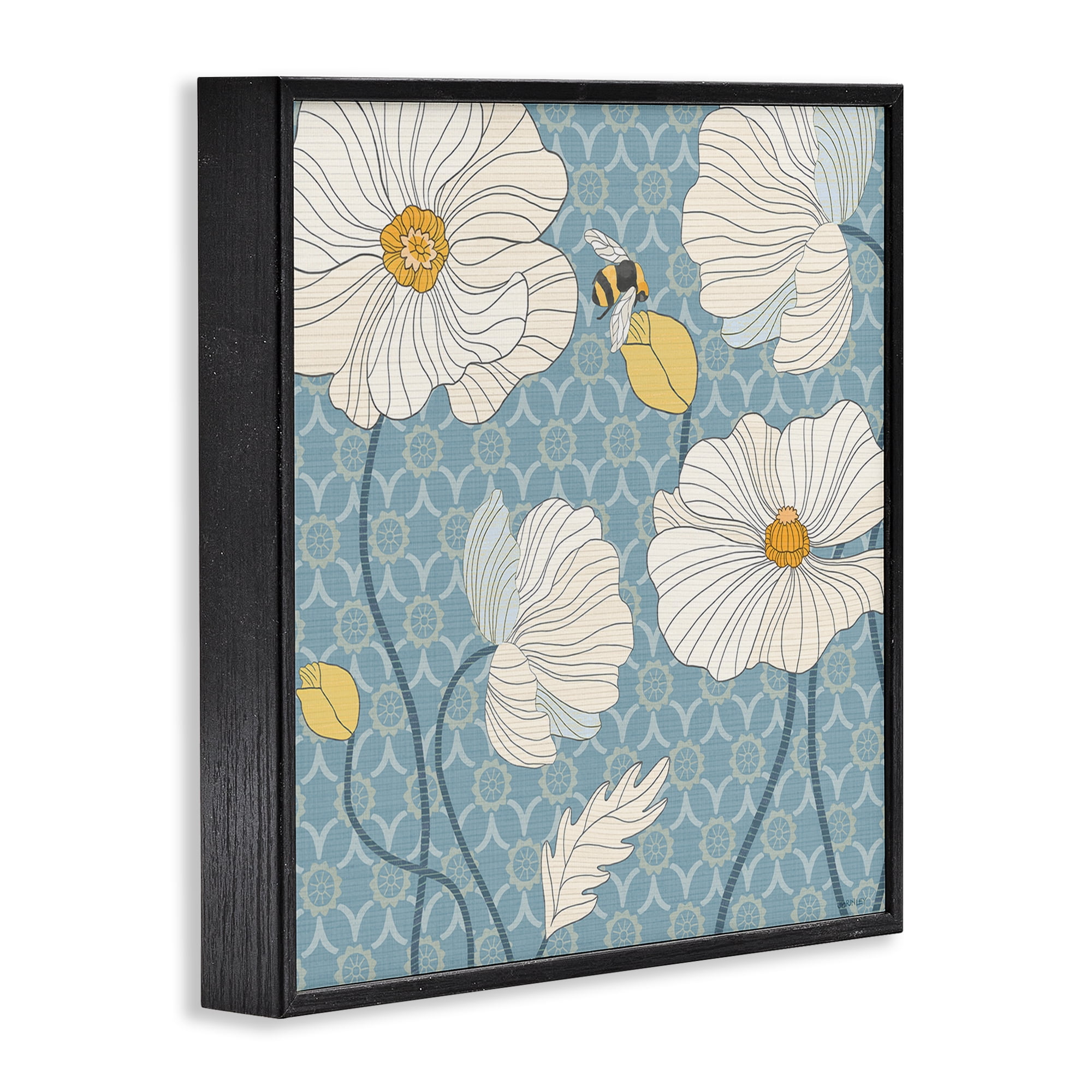 Stupell Industries Wild Poppies & Bee Botanical & Floral Painting Black Framed Art Print Wall Art, 12 x 12