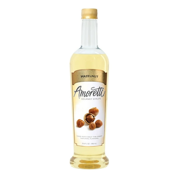 Amoretti - Hazelnut Gourmet Syrup, 94 Servings Per Bottle (750 ml), for Flavoring Coffees, Cocktails, and other Beverages, Gluten Free, GMO/GEO Free, Preservative Free
