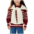 thumbnail image 1 of Blusas y camisas de cuello redondo y manga larga para niñas y niños Otoño e Invierno Suéter de punto de manga larga con diadema a rayas y chal Top de poliéster para niños, 1 of 6