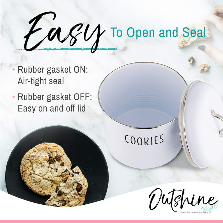 Outshine Vintage White Metal Cookie Jar & Cookie Cutters with Air