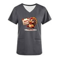 thumbnail image 5 of Kctiaxy Thanksgiving Scrub Tops Women Summer Casual Short Sleeve V-Neck Scrub Tops Women Fashionable Print Graphic Nurse Scrubs with Pockets, 5 of 7