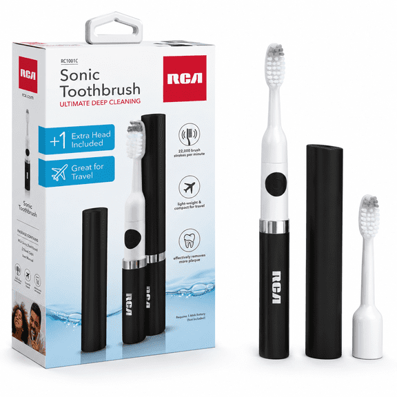 RCA Sonic Electric Toothbrush for Adults with Extra Head, Black