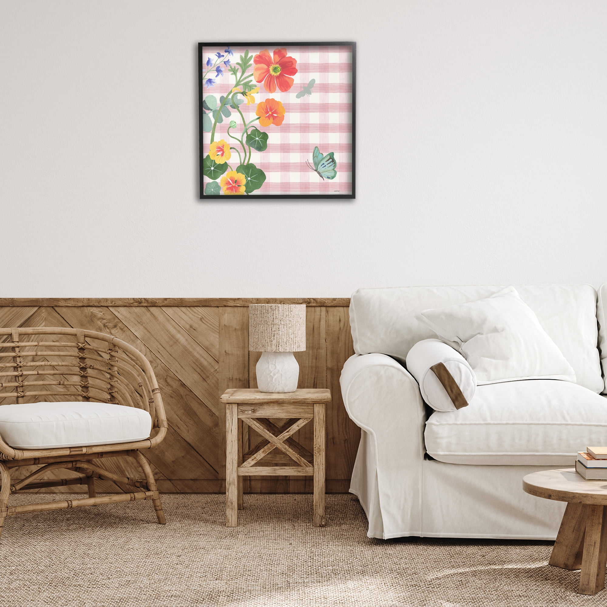 Stupell Industries Garden Poppies on Gingham Botanical & Floral Painting Black Framed Art Print Wall Art, 24 x 24