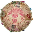 thumbnail image 3 of Indian Pouf Footstool Ethnic Embroidered Pouf Cover, Indian Cotton Round Pouffe Ottoman Pouf Cover Pillow Ethnic Decor Art-Beige-18 x 13 Inch, 3 of 4