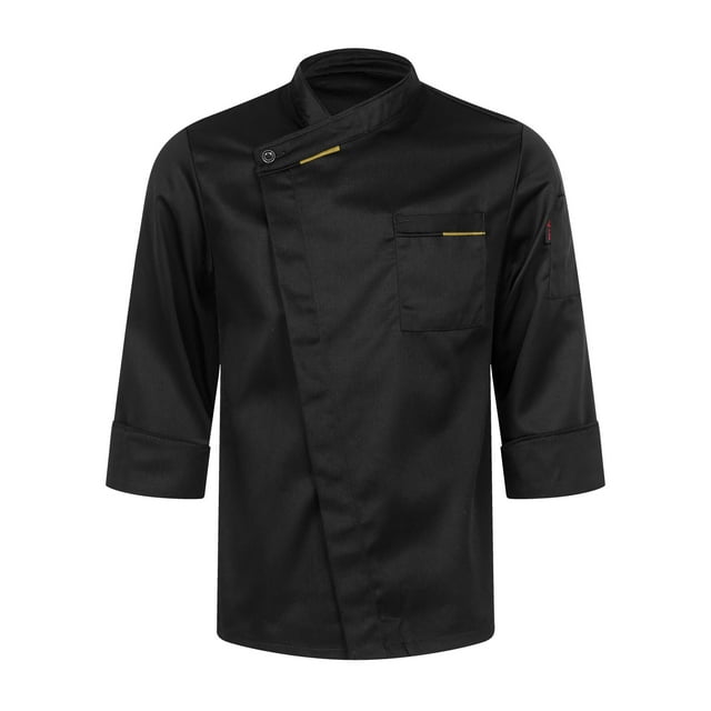 YUUMIN Unisex Men's Chef Jacket Chef Coat Hotel Kitchen Work Uniform Shirts Restaurant Cook Tops Black Long Sleeve XL