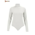 thumbnail image 3 of Spencer Women's Basic Solid Bodysuit Long-Sleeve Mock Turtleneck Leotard Tops Bodycon Jumpsuit, 3 of 9