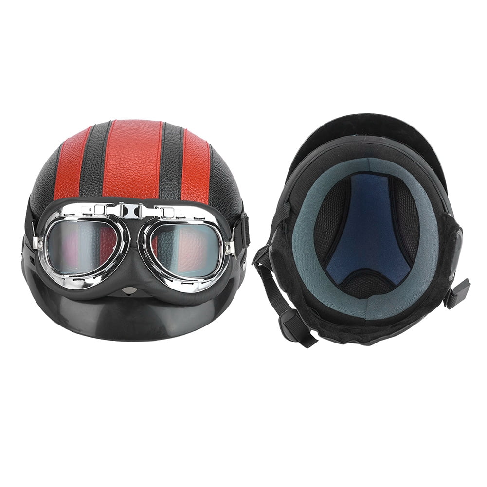Motorcycle Helmet,Black Red ABS Vintage Motorcycle Half Face Helmet With Sun Visor Cool Goggles 