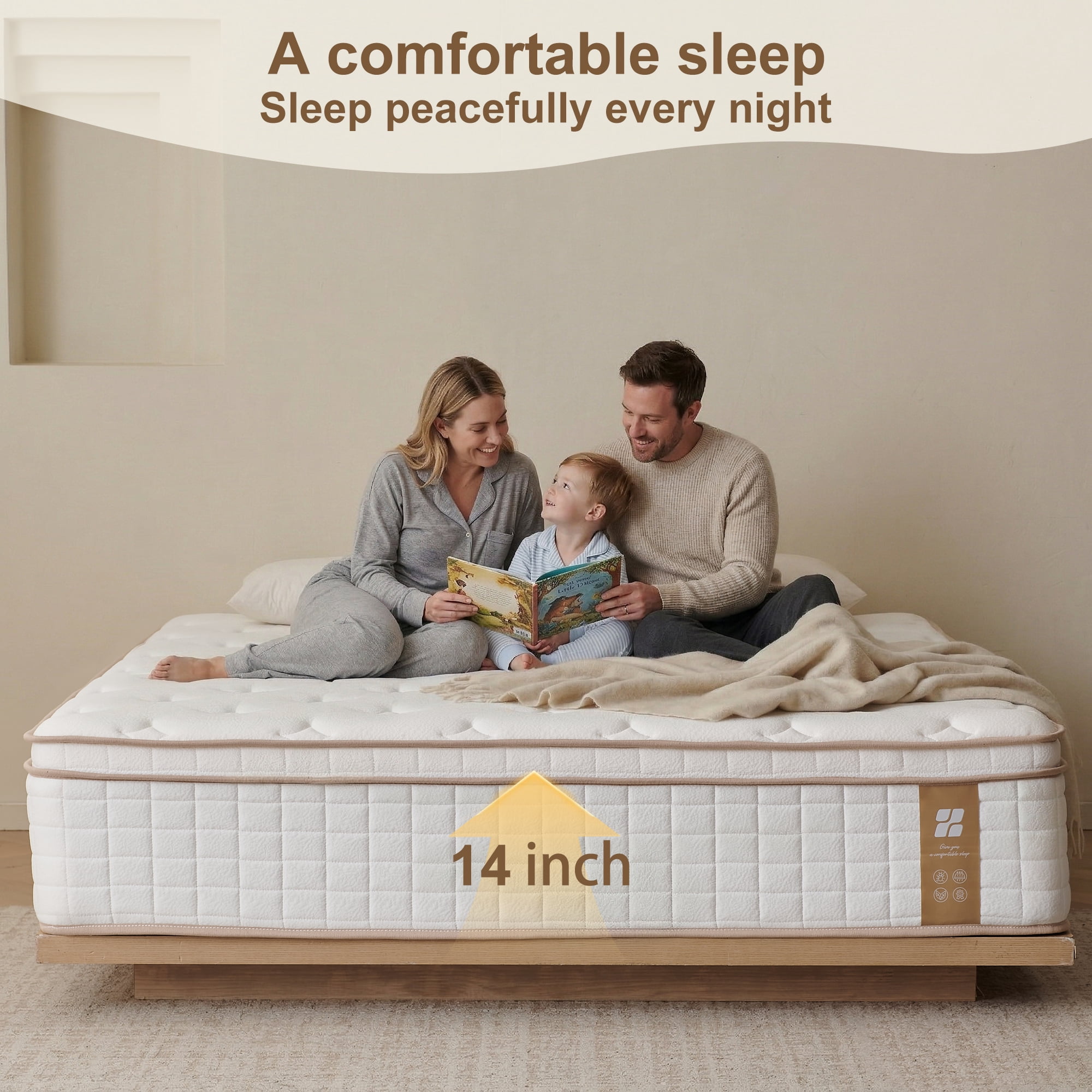 Actoroom 14 inch Full Size Mattress, Memory Foam Hybrid Mattress in a Box for Back Sleepers, Medium Firm, Pressure Relief, White