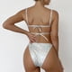 thumbnail image 4 of Mujer Bikini Traje De Baño Correas Sin Espalda Pecho Ahueca Hacia Fuera Tela Intermitente Traje De Baño De Dos Piezas Blanco L, 4 of 6