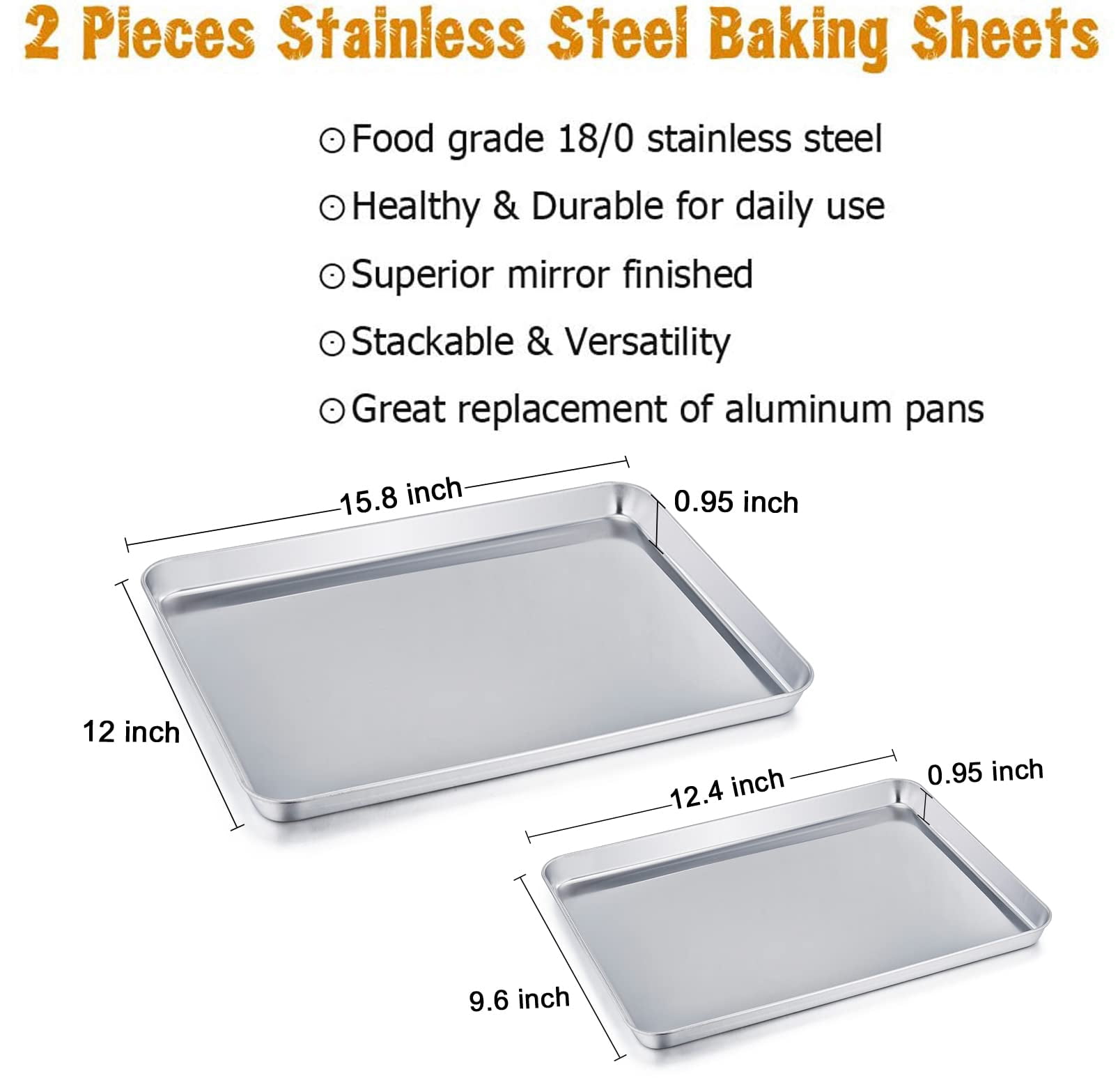 Stainless Steel Baking Sheet Set of 2, Multi-Use Oven Baking Trays