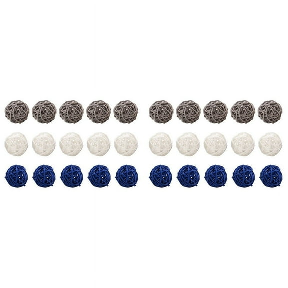 30Pcs Rattan Balls Decorative Ball Orbs Vase Fillers Table Decor, for Ceiling Grapevine Ball Decorations,30 x Rattan Balls,Blue&Gray&White