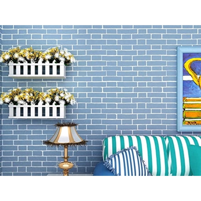 Rollo Papel Tapiz Vinílico Decorativo Adherible Interiores 10 metros H&JESS ladrillo azul