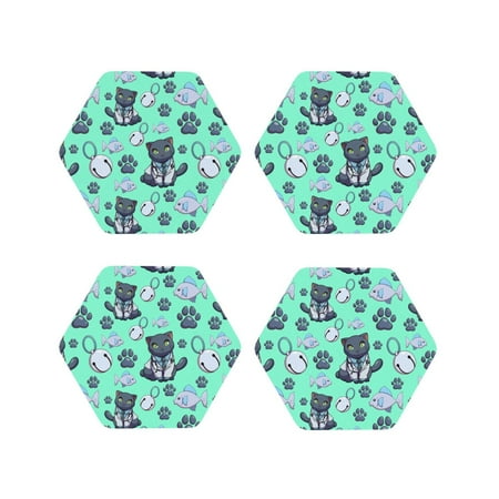

Drink Coasters Set of 4 Classic Katong Cat Fish Green Leather Coasters for Coffee Table Protector Heat Resistant Cute Coasters for Home Decor Housewarming Gifts Bar Kitchen 4 Inch Hexagon