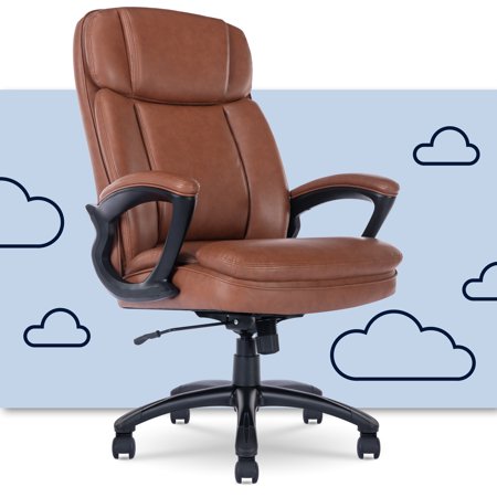 UPC: 0887909220643 | Serta Fairbanks Bonded Leather Big & Tall Executive Office Chair with Arms  350 lb. Capacity  Cognac