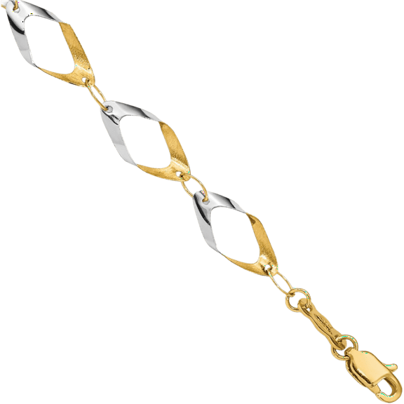 14K Solid Two Tone Yellow White Gold Oval Cable Rolo Link Chain Bracelet